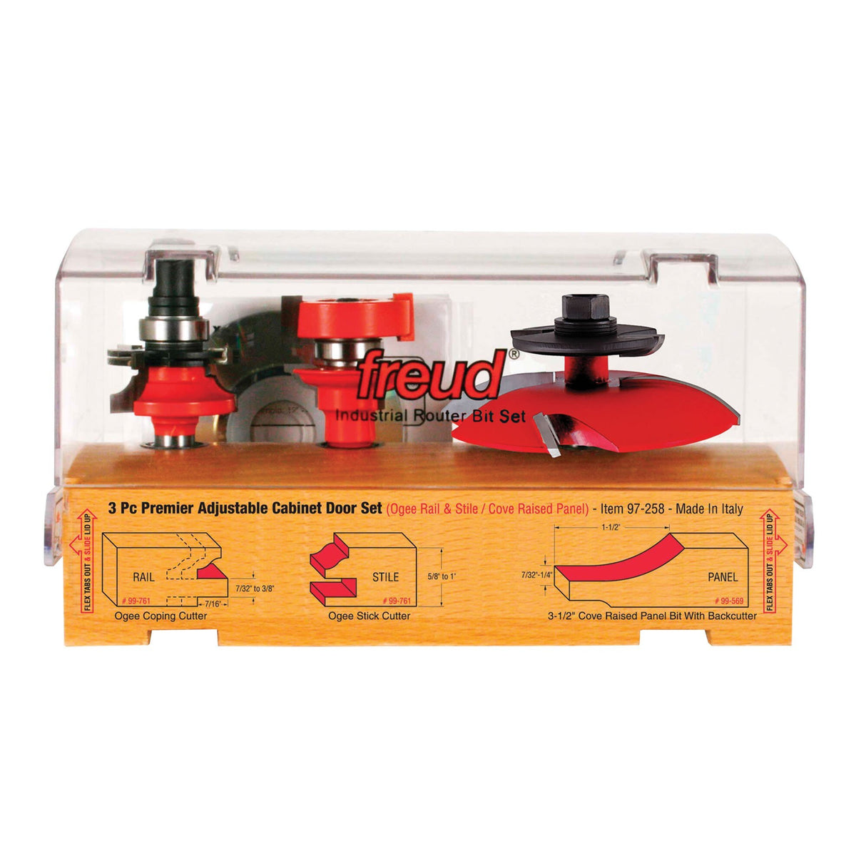 Freud 97-258 3 Piece Premier Adjustable Cabinet Bit Set