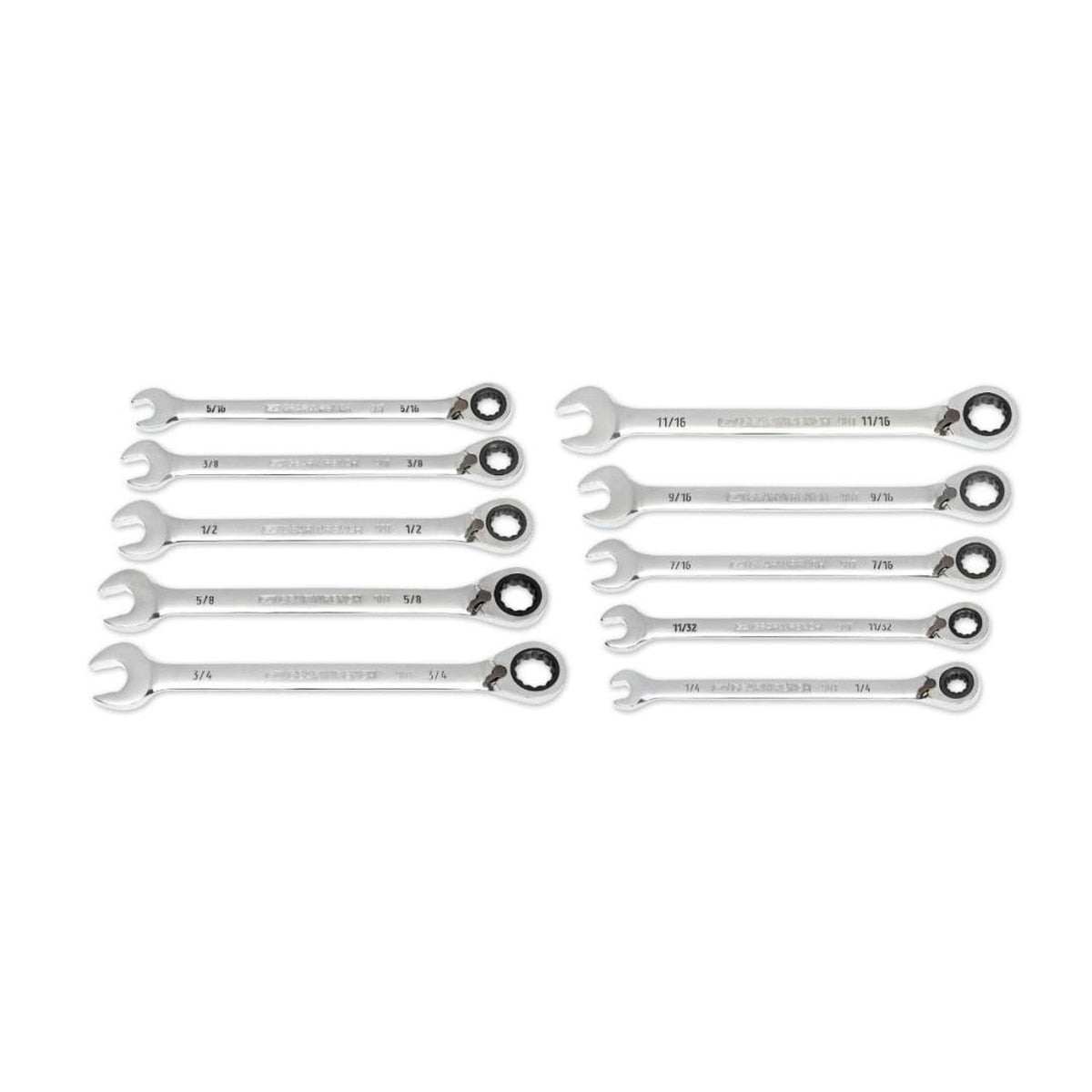 90-Tooth 12-Point SAE Reversible Ratcheting Combination Wrench Set with Compression Rack (10 Piece Set)