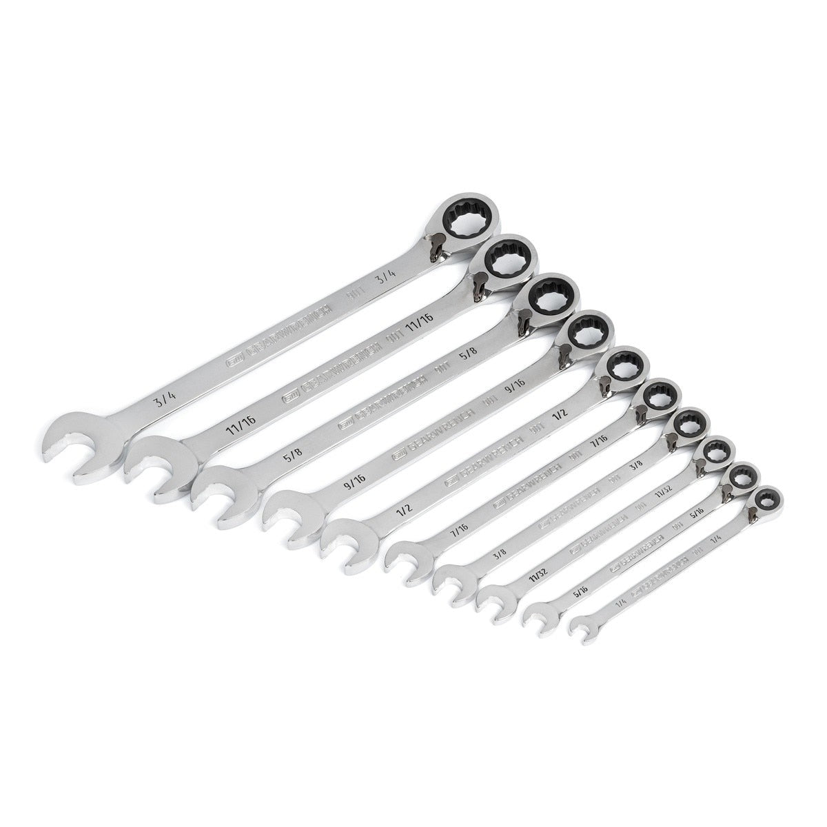 90-Tooth 12-Point SAE Reversible Ratcheting Combination Wrench Set with Compression Rack (10 Piece Set) - 2