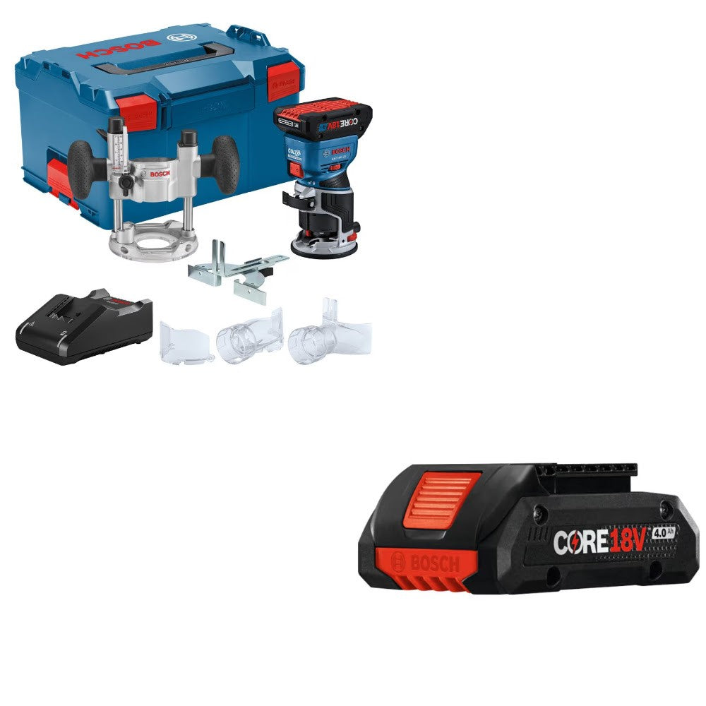 Bosch GKF18V-25PL14 Palm Router Kit W/ FREE GBA18V40 4Ah Battery