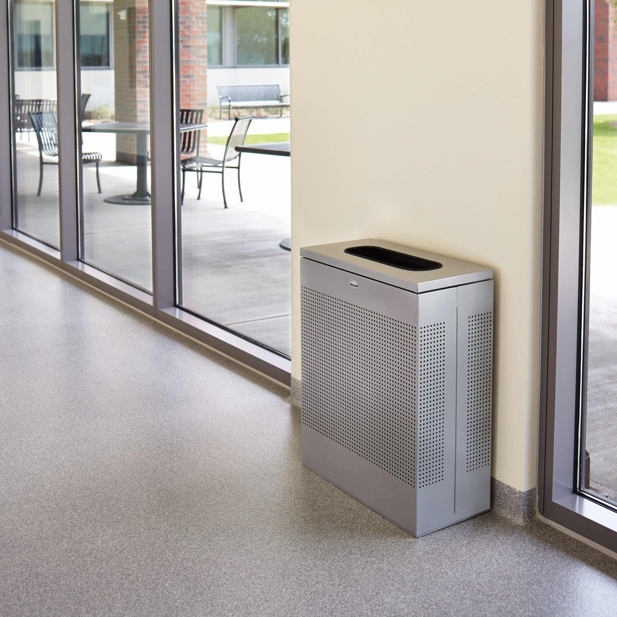 Rubbermaid FGSC22EPLTBK Open Top Square Steel Waste Receptacle with Rigid Plastic Liner - 2