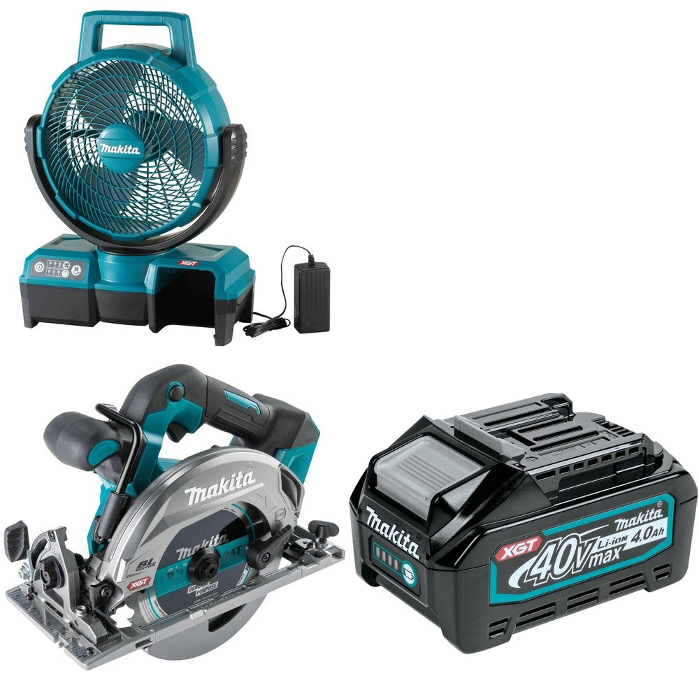 Makita GSH05Z 6-1/2" Circular Saw W/ CF001GZ 9-1/4" Fan and BL4040 40V max XGT 4.0Ah Battery