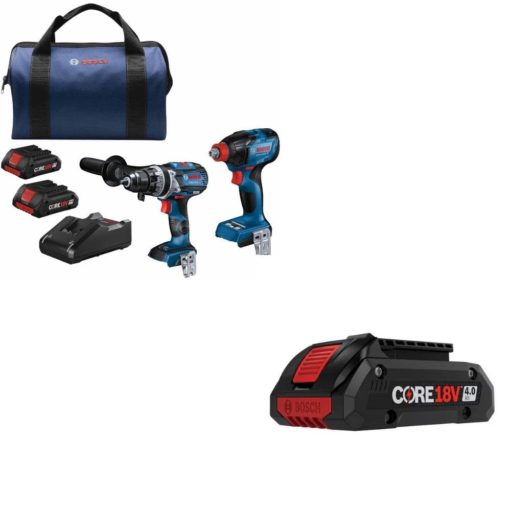 Bosch GXL18V-227B25 2-Tool Combo Kit W/ FREE EXBA18V-40 4Ah Battery