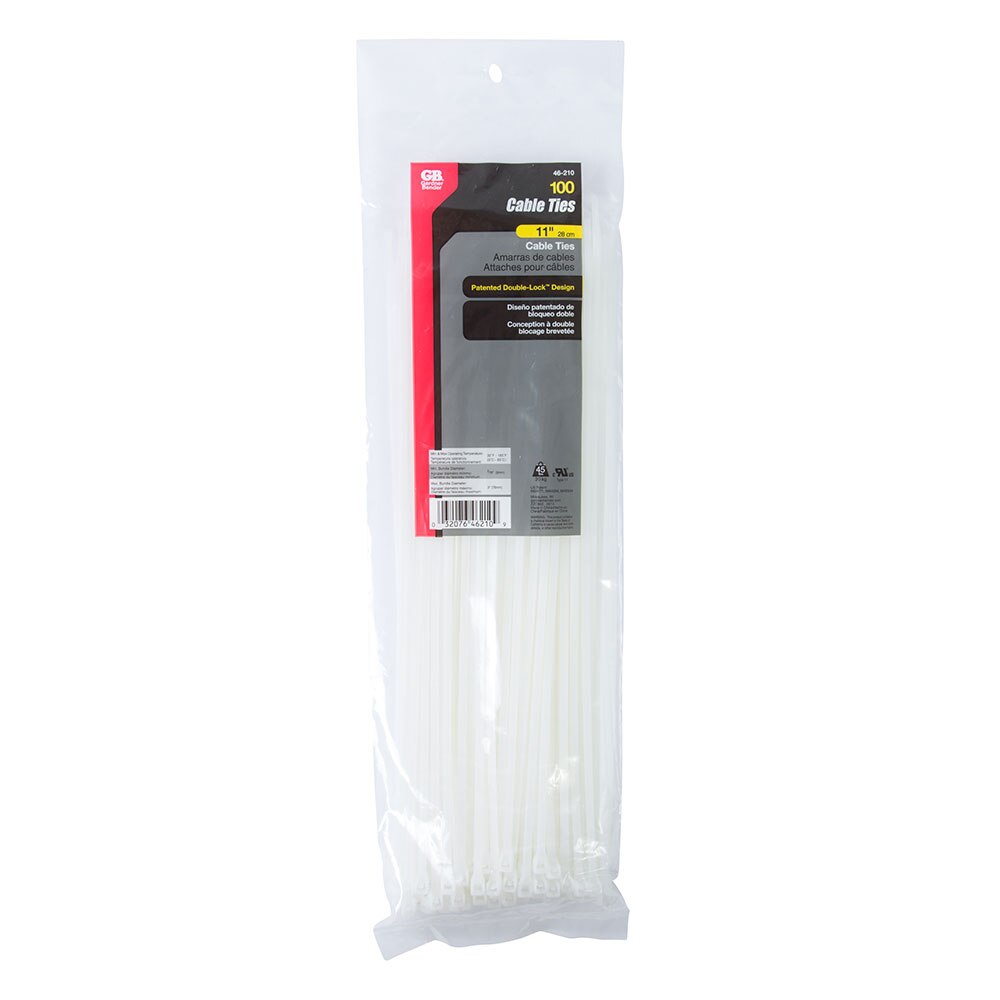Gardner Bender 46-210 11" Double Lock Cable Ties, Natural, 45 lbs., 100 Pack/Bag - 2