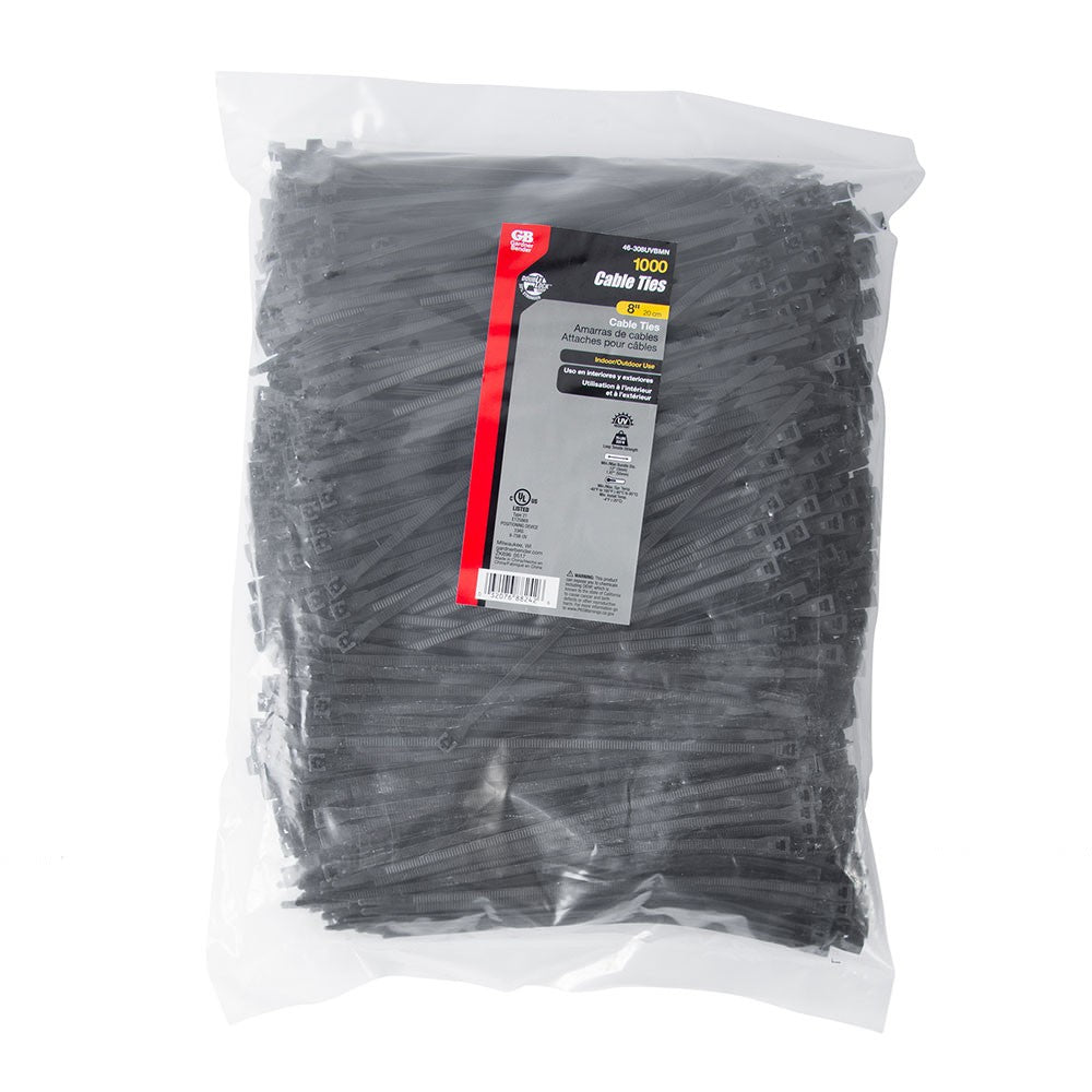Gardner Bender 46-308UVBMN Cable Tie 8" 75lb Black (1000-Pack)