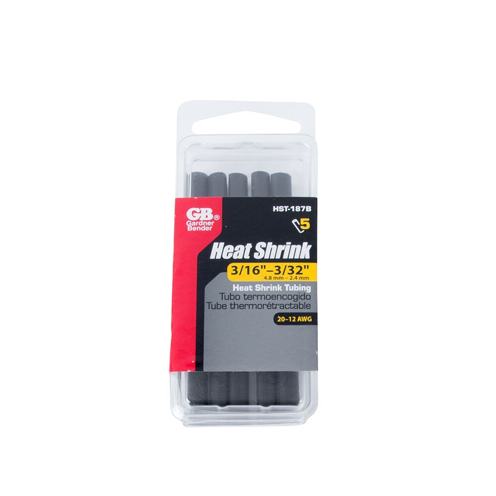 Gardner Bender HST-187B Heat Shrink Tubing 3/16" - 3/32" Black 3", 5/Clam