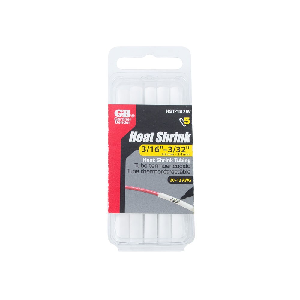 Gardner Bender HST-187W Heat Shrink Tubing 3/16" - 3/32" White 3", 5/Clam