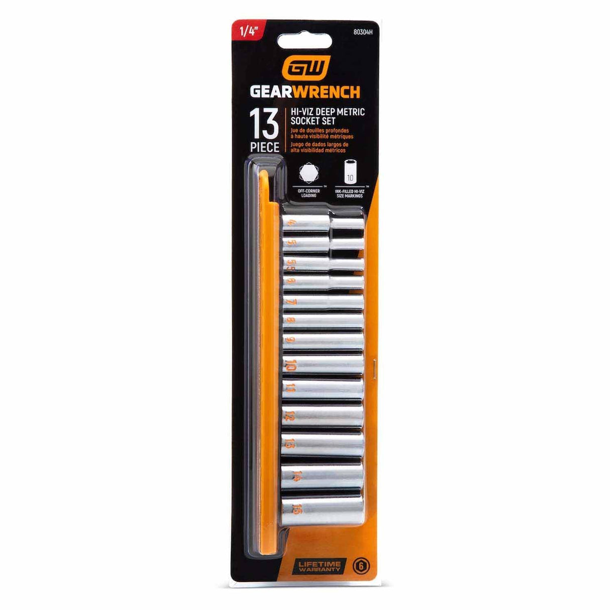 GearWrench 80304H 13 Piece 1/4" Drive 6 Point Metric Hi-Viz Deep Socket Set - 4