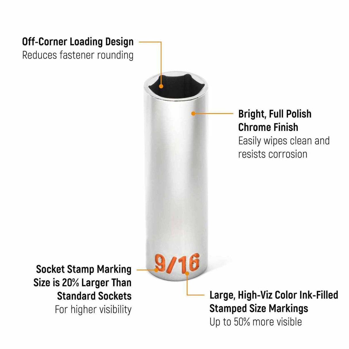 GearWrench 80305H 10 Piece 1/4" Drive 6 Point SAE Hi-Viz Deep Socket Set - 2