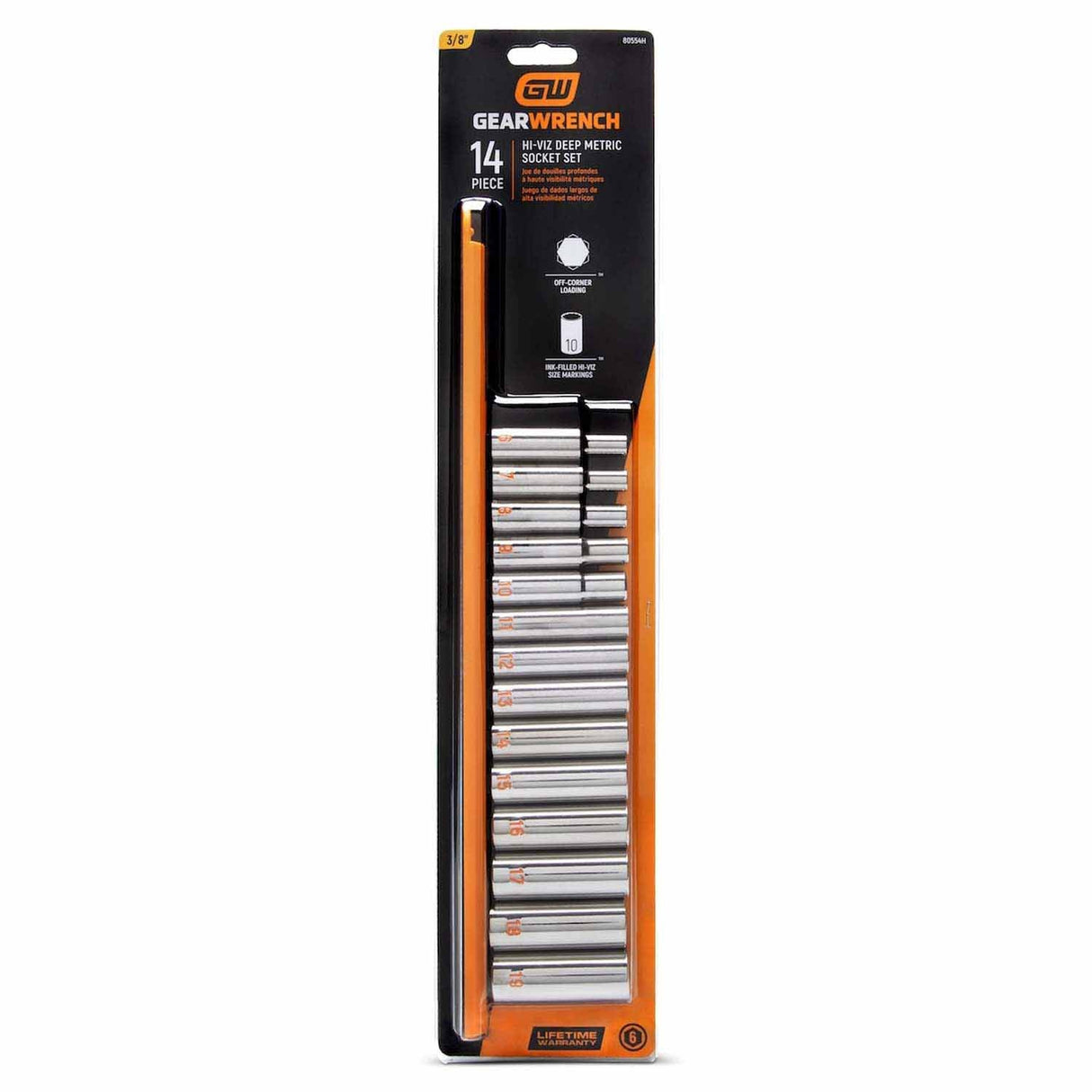 GearWrench 80554H 14 Piece 3/8" Drive 6 Point Metric Hi-Viz Deep Socket Set - 6