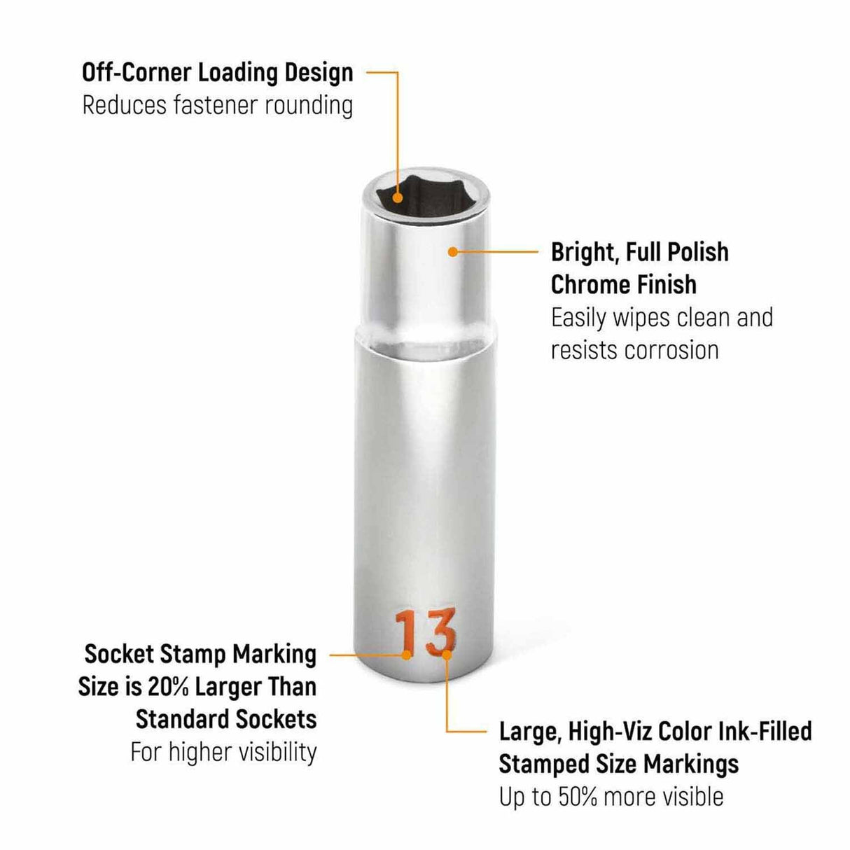 GearWrench 80704H 10 Piece 1/2" Drive 6 Point Metric Hi-Viz Deep Socket Set - 2