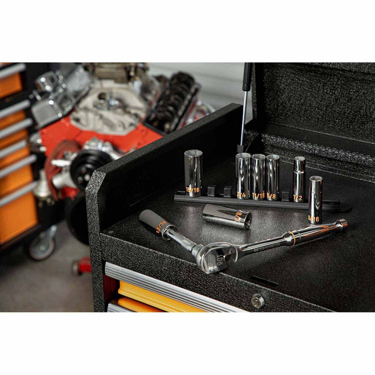 GearWrench 80705H 8 Piece 1/2" Drive 6 Point SAE Hi-Viz Deep Socket Set - 7