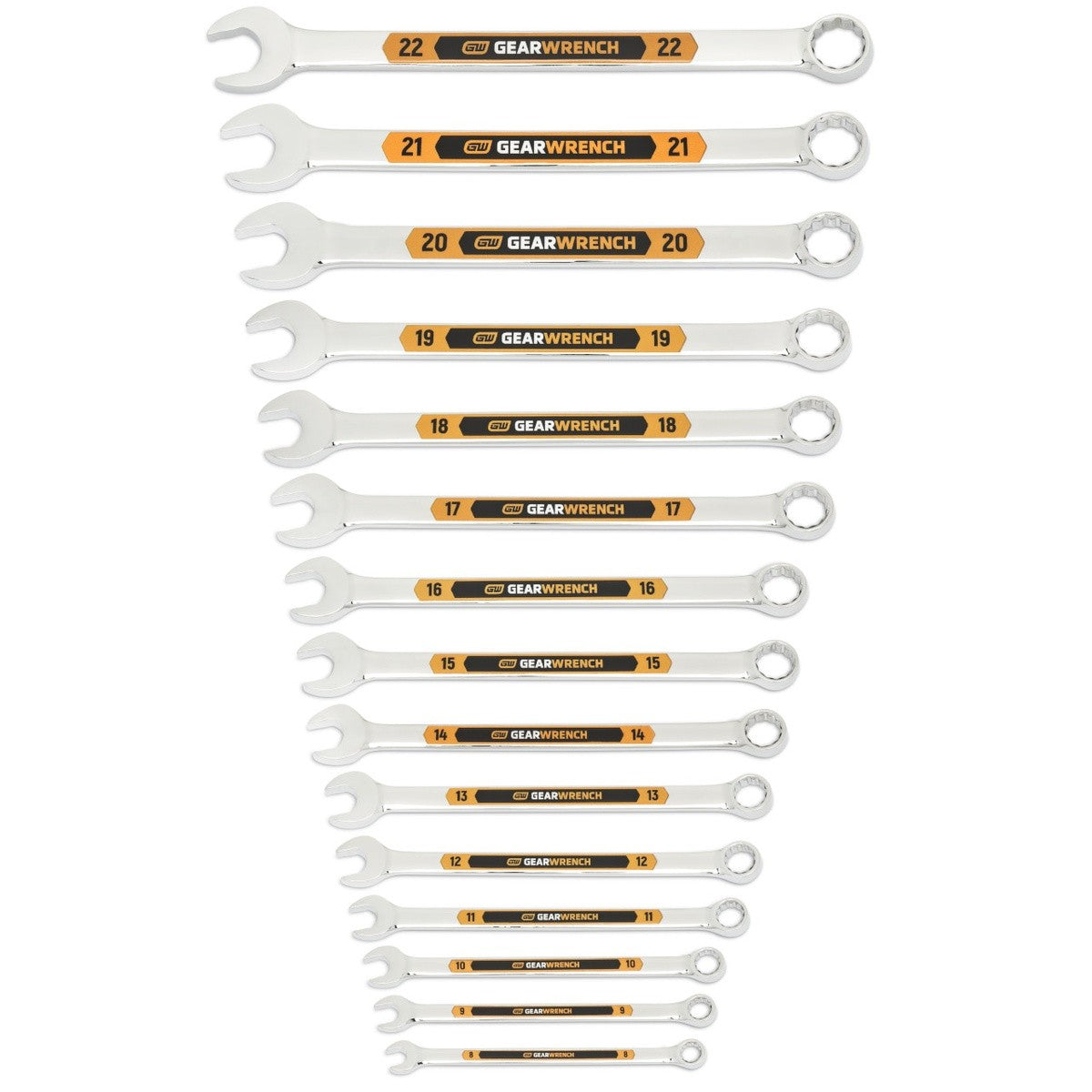 GearWrench 81902H 12 Point Metric Hi-Viz Long Pattern Combination Wrench Set 8 mm to 22 mm (15 Piece)