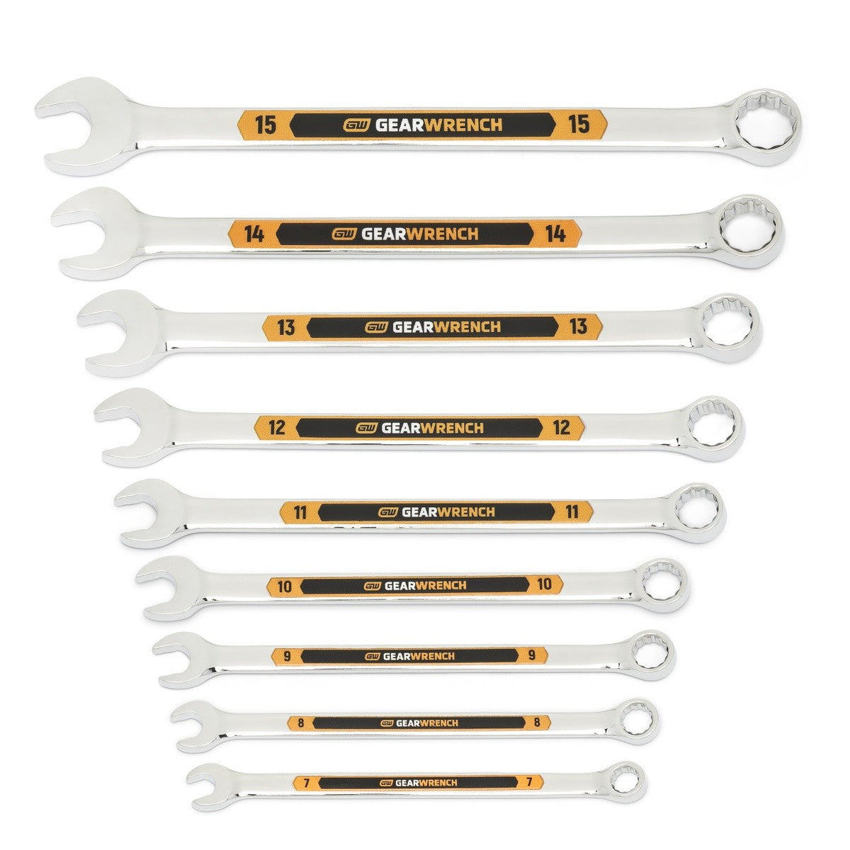 GearWrench 81932H 12 Point Metric Hi-Viz Long Pattern Combination Wrench Set with Tool Roll (9 Piece)