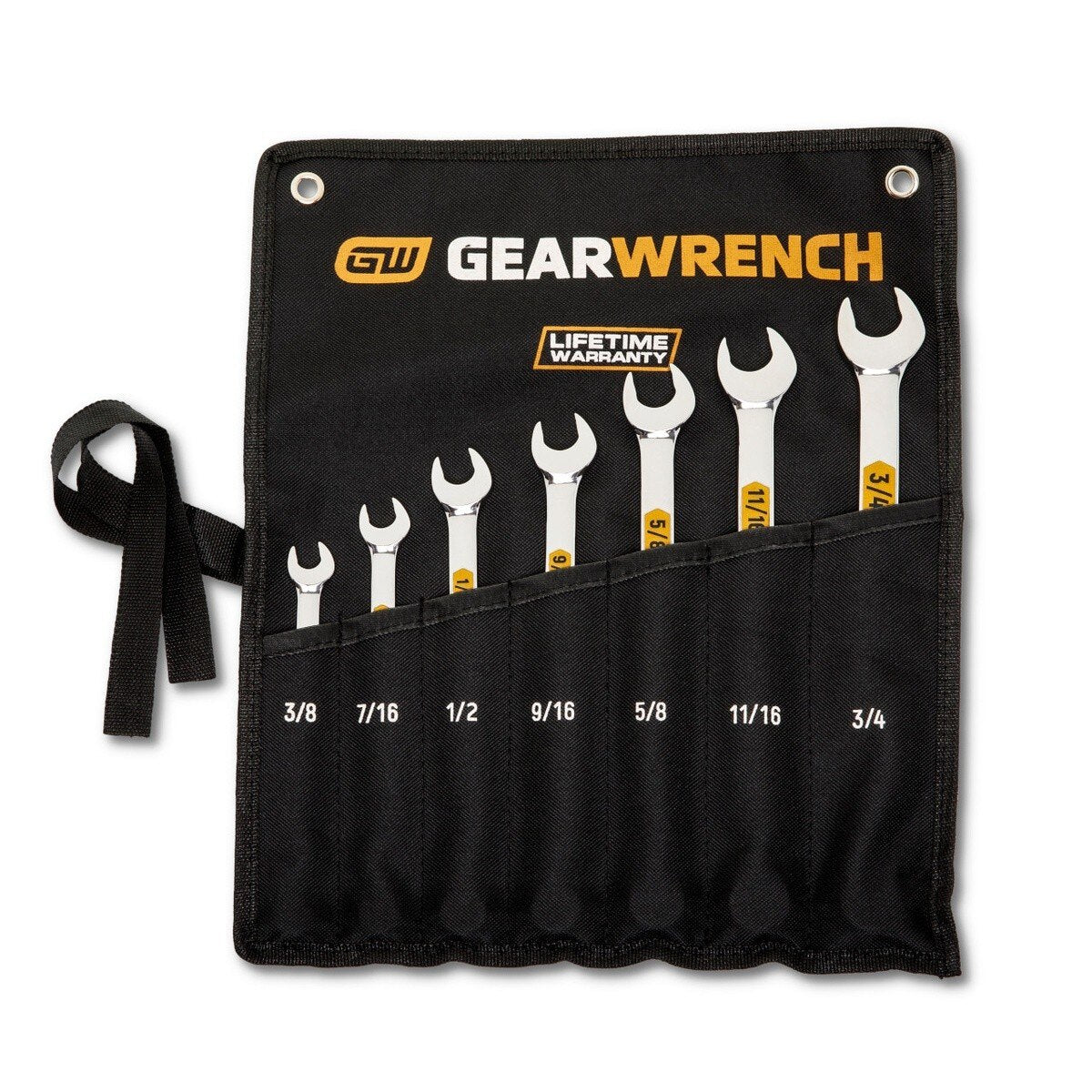 GearWrench 81933H 12 Point SAE Hi-Viz Long Pattern Combination Wrench Set with Tool Roll (7 Piece) - 5