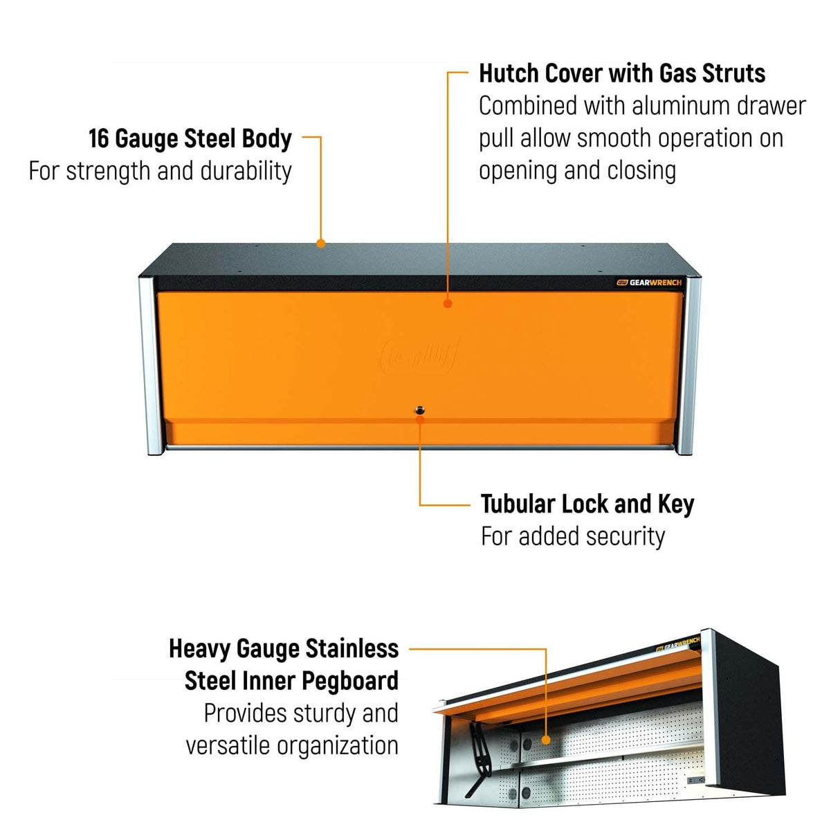 GearWrench 83249HTC 72 in x 24 in Top Mount Hutch for Rolling Tool Cabinet with Stainless Steel Pegboard - 2