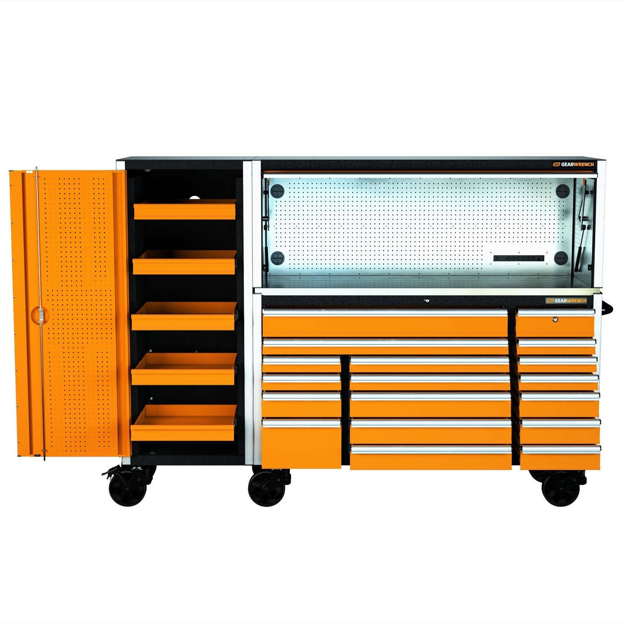 GearWrench 83249HTC 72 in x 24 in Top Mount Hutch for Rolling Tool Cabinet with Stainless Steel Pegboard - 6