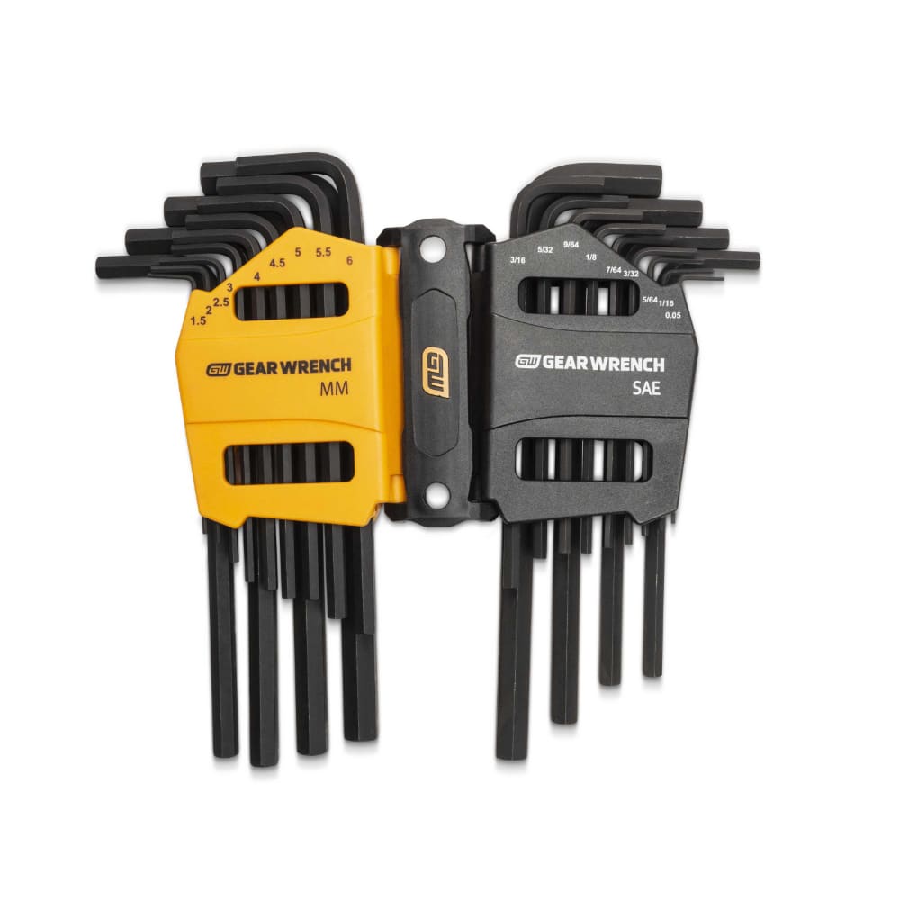 GearWrench 83504 26 Piece Long Arm SAE/Metric Hex Key Set - SAE and Metric, Alloy Steel, Chamfered Edges, Caddy Included