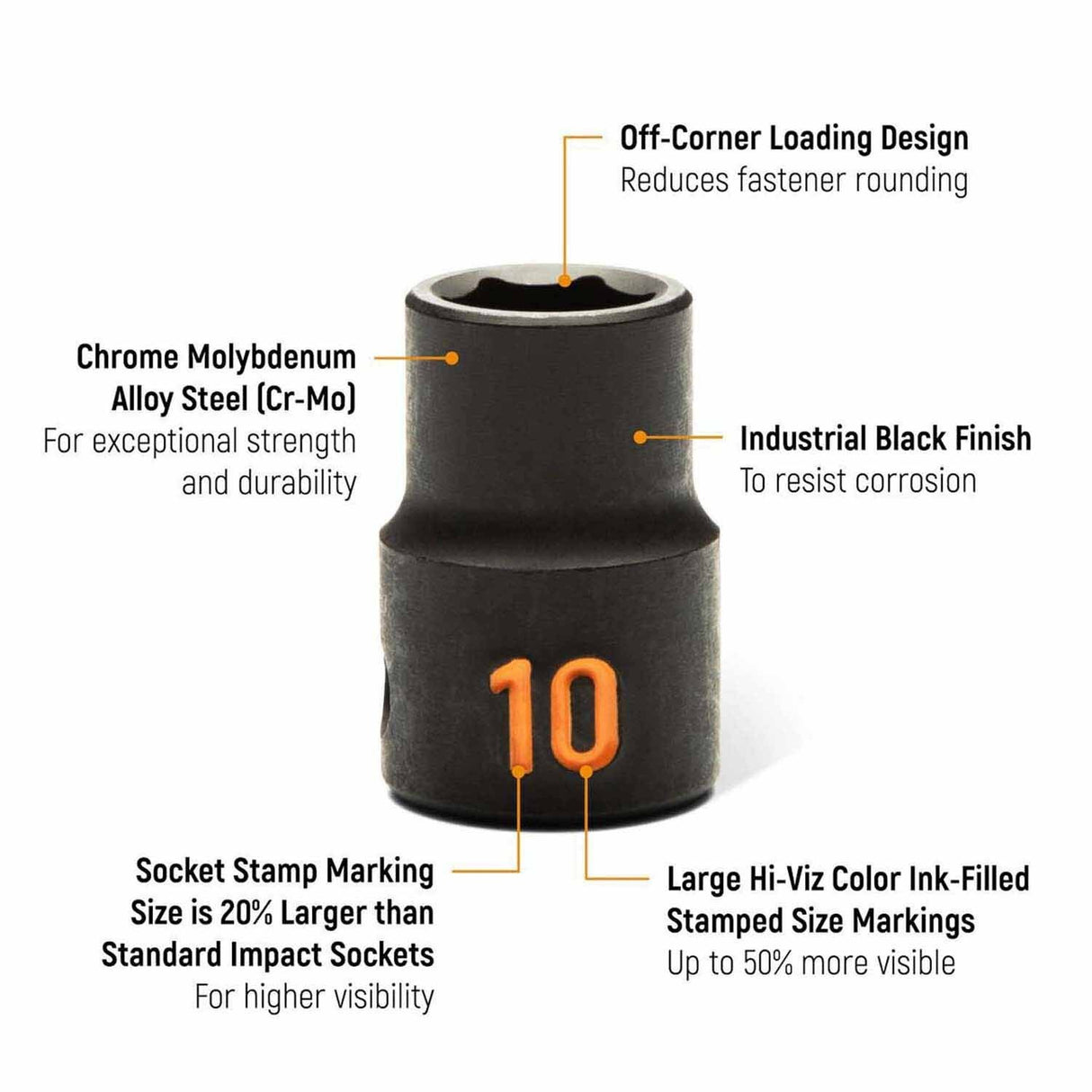 GearWrench 84911H 12 Piece 3/8" Drive 6 Point Metric Hi-Viz Impact Socket Set - 2
