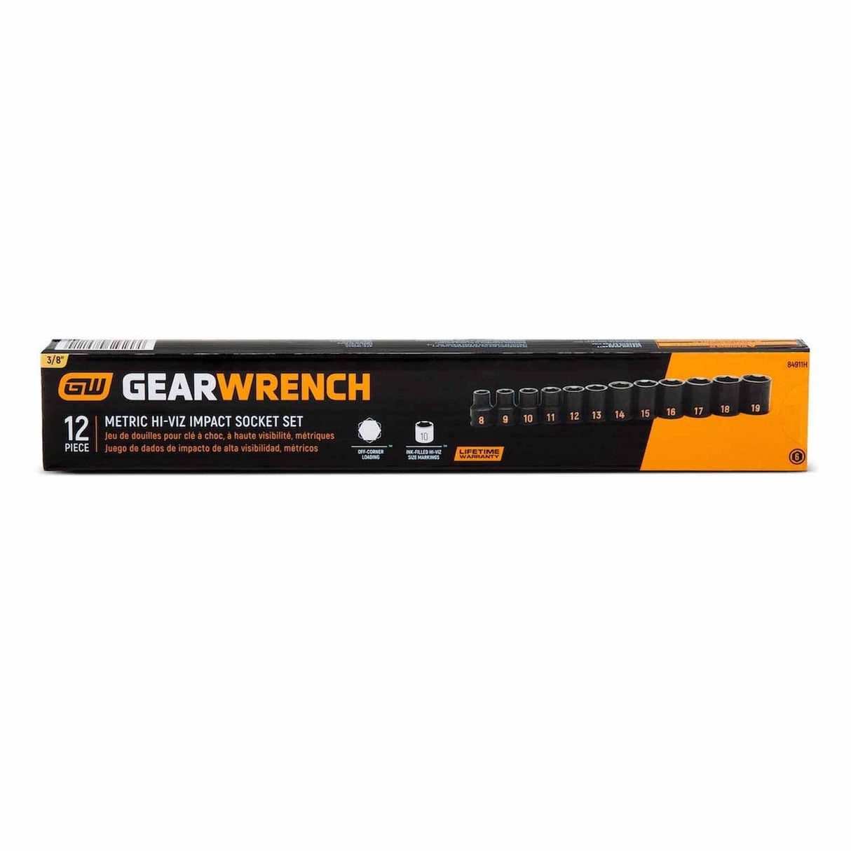 GearWrench 84911H 12 Piece 3/8" Drive 6 Point Metric Hi-Viz Impact Socket Set - 6