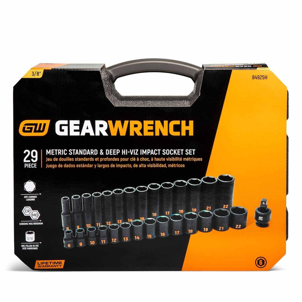 GearWrench 84925H 29 Piece 3/8" Drive 6 Point Metric Hi-Viz Standard & Deep Impact Socket Set - 4