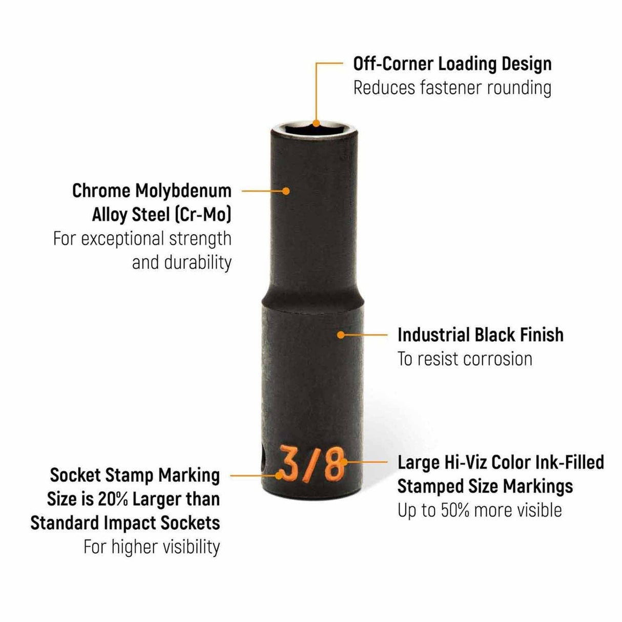 GearWrench 84934H 19 Piece 1/2" Drive 6 Point SAE Hi-Viz Deep Impact Socket Set - 2
