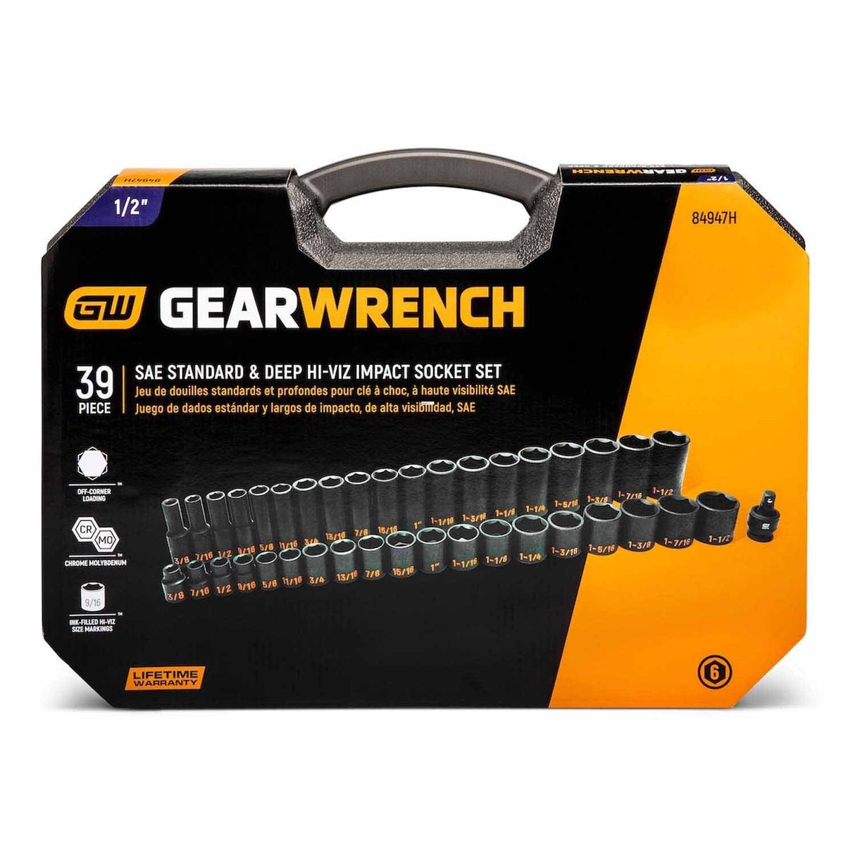 GearWrench 84947H 39 Piece 1/2" Drive 6 Point SAE Hi-Viz Standard & Deep Impact Socket Set - 4