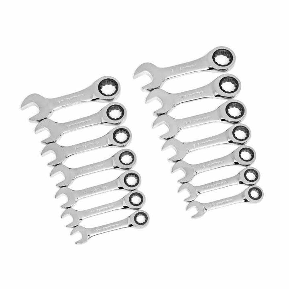GearWrench 85206 14 Pc. 72-Tooth 12 Point Stubby Ratcheting SAE/Metric Combination Wrench Set