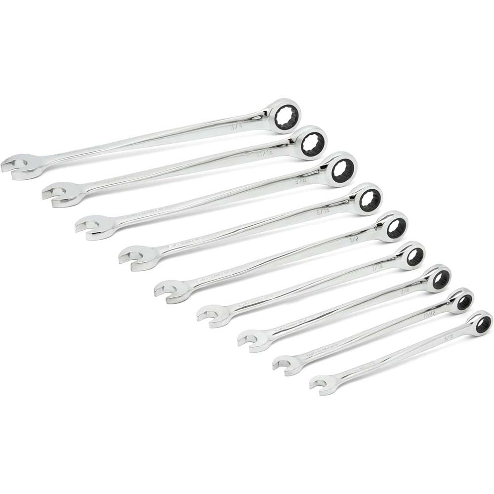GearWrench 85898 9 Pc. 72-Tooth 12 Point XL X-Beam Ratcheting Combination SAE Wrench Set