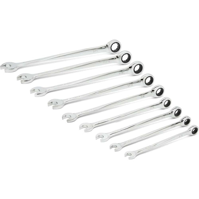 GearWrench 85898 9 Pc. 72-Tooth 12 Point XL X-Beam Ratcheting Combination SAE Wrench Set