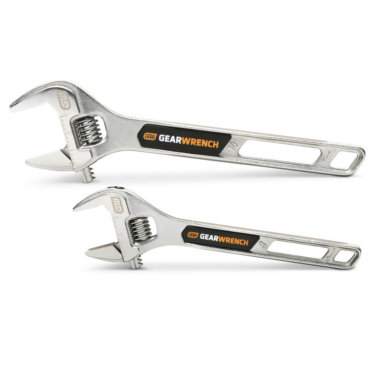GearWrench 89750 8" and 10" Chrome Adjustable Wrench Set with Wide Jaws (2 Piece) - 5