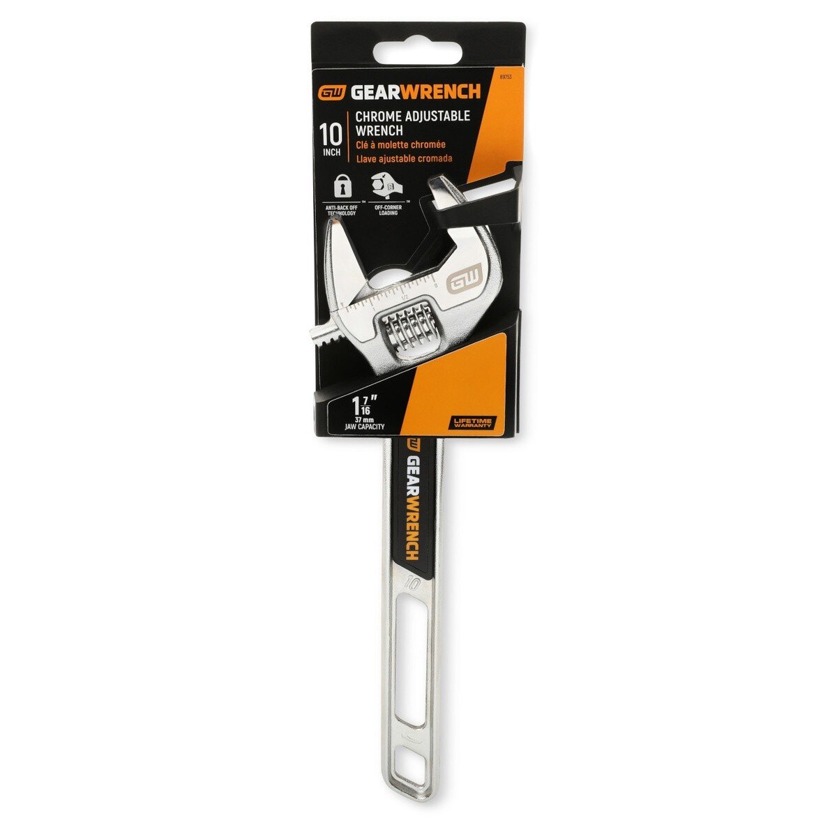 GearWrench 89753 10" Chrome Adjustable Wrench with 37mm Jaw Capacity - 5