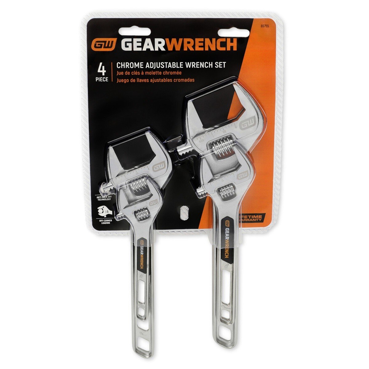 GearWrench 89755 Chrome Adjustable Wrench Set with 6" 8" 10" 12" Wrenches (4 Piece Set) - 5