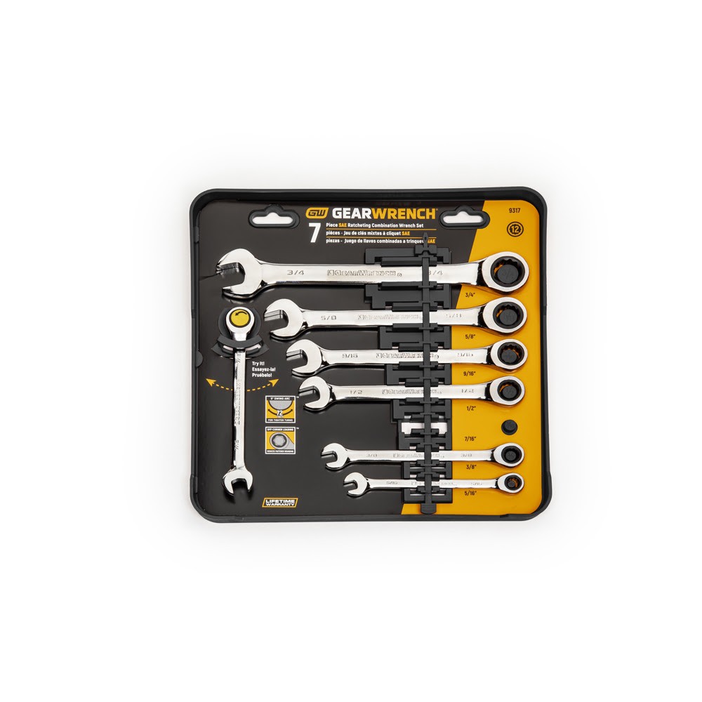 GearWrench 9317 7 Pc. 72-Tooth 12 Point Ratcheting Combination SAE Wrench Set - 3