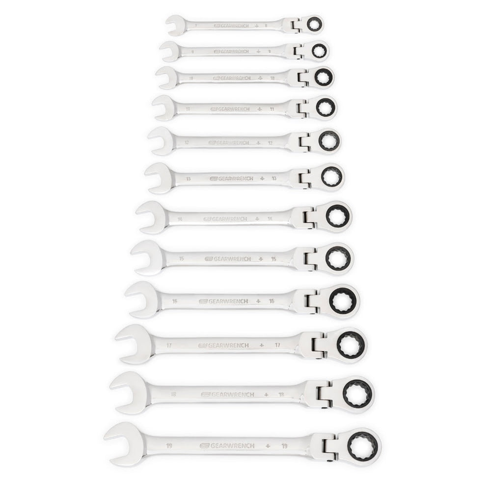 GearWrench 9901D 12 Pc. 72-Tooth 12 Point Flex Head Ratcheting Combination Metric Wrench Set - 8