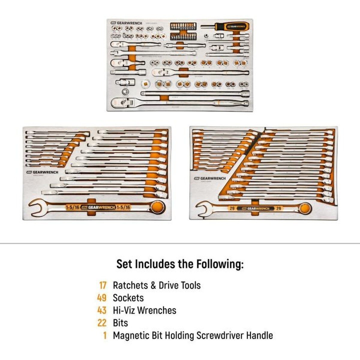 GearWrench GSXMTSKITA 1/4" 3/8" and 1/2" Drive 120XP Mechanics Tool Set with Premium Foam Trays (132 Piece) - 2
