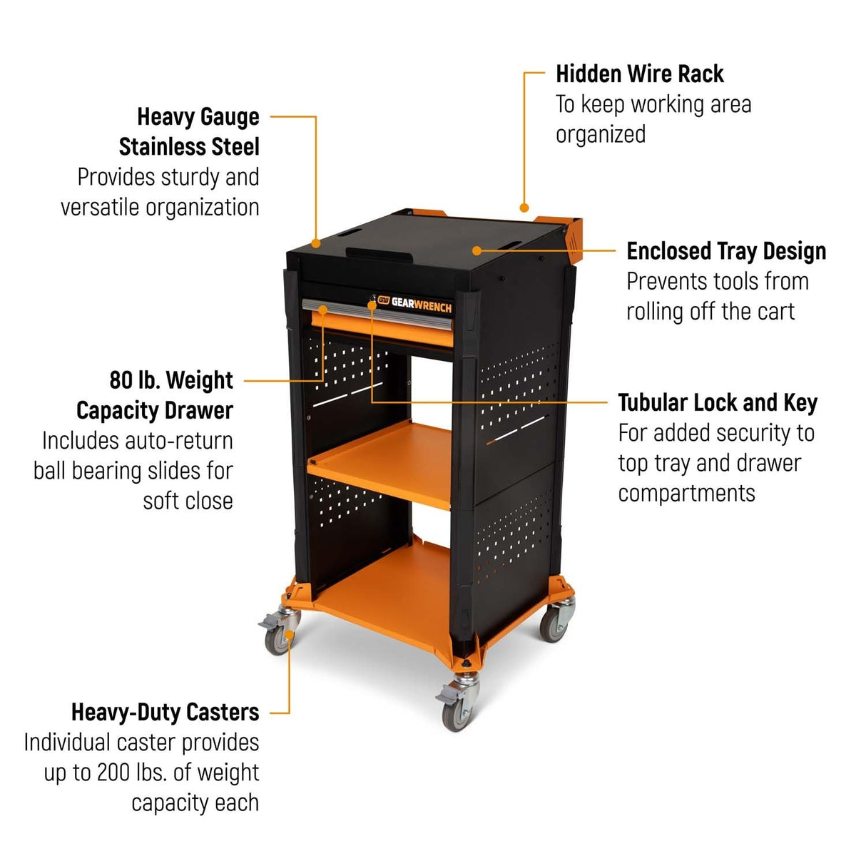 GearWrench GWDCART Diagnostic Mobile Workcenter Cart with Lockable Lid and Drawer - 2