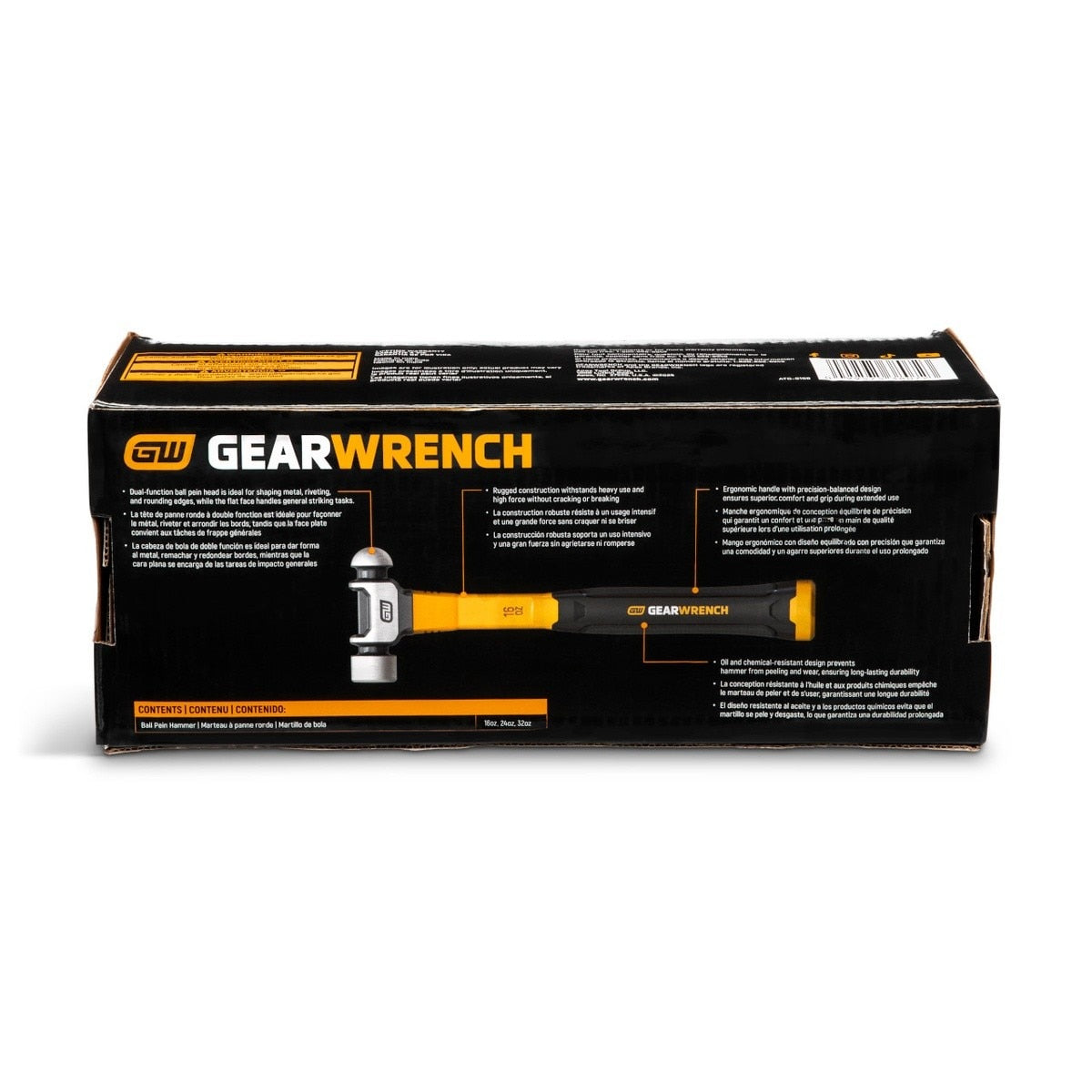 GearWrench GWH3PCBP Ball Pein Hammer Set with Fiberglass Handles 16 oz 24 oz 32 oz (3 Piece Set) - 8