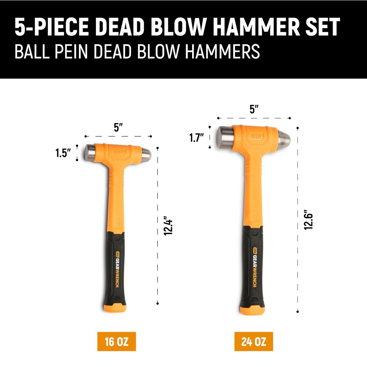 GearWrench GWH5PCDB Dead Blow Hammer Set with Ball Pein Hammers (5 Piece Set) - 2