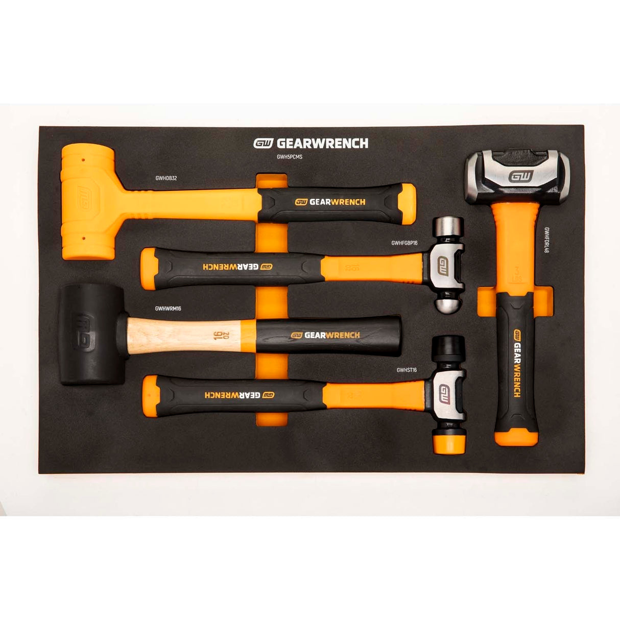 GearWrench GWH5PCMS Mixed Hammer Set in Foam Storage Tray (5 Piece) - 4