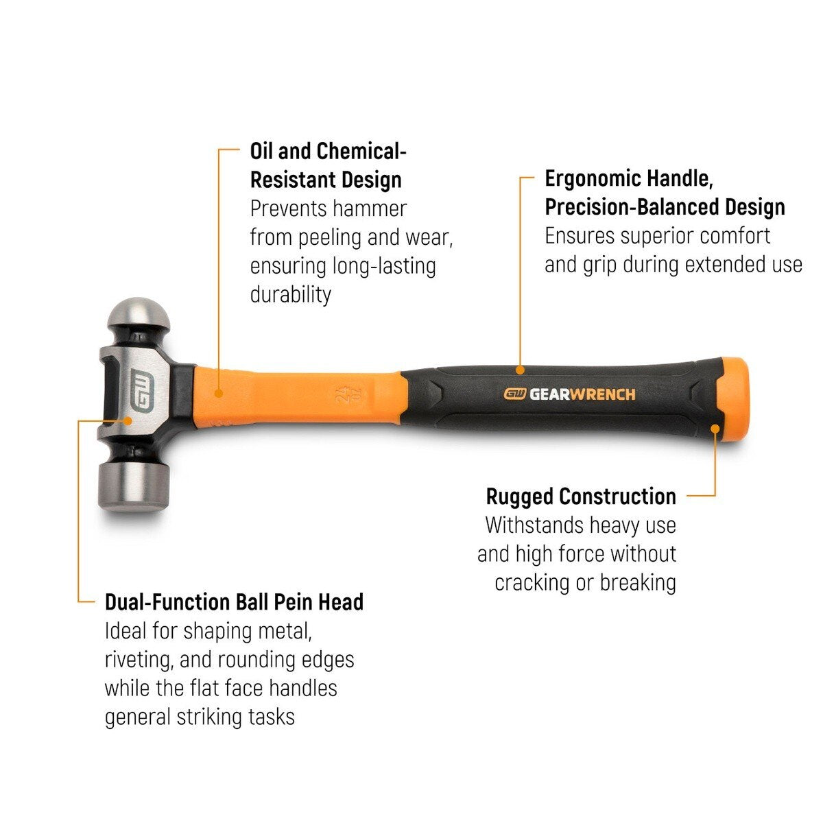 GearWrench GWHFGBP32 32 oz Ball Pein Hammer with Fiberglass Handle - 2