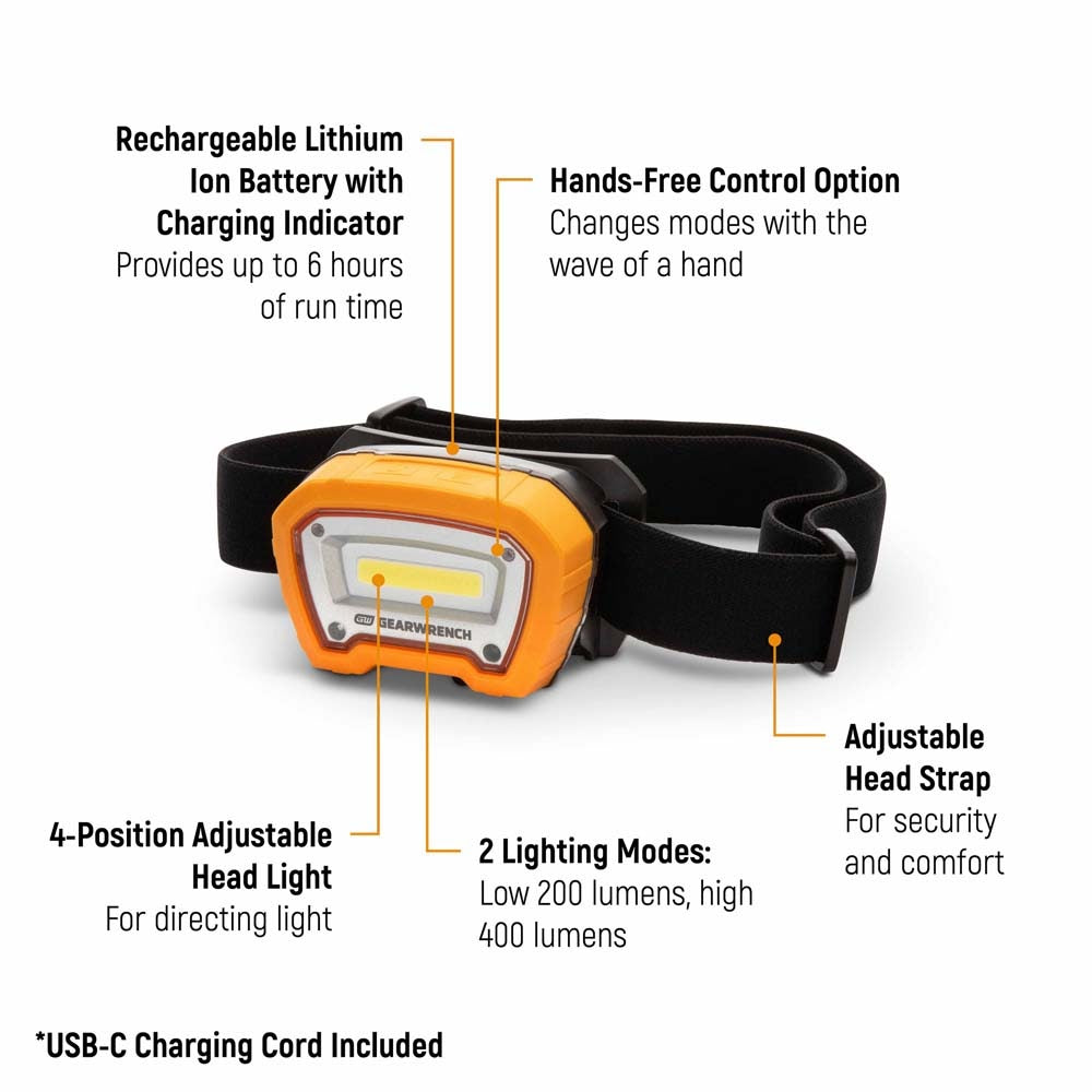 GearWrench GWHL400 400 Lumens Rechargeable Head Light - 2