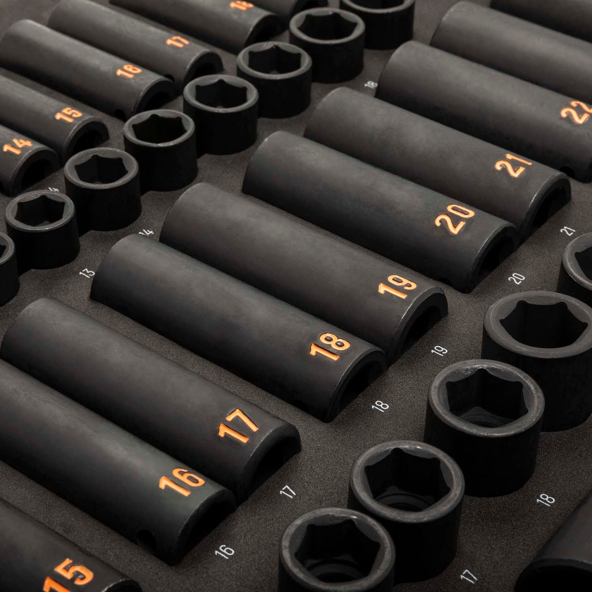 GearWrench GWMSISKHMM 3/8 in and 1/2 in Drive 6 Point Metric Standard and Deep Hi-Viz Impact Socket Set with Foam Storage Tray 20.25 in x 13.5 in x 2.0 in (68 Piece) - 6