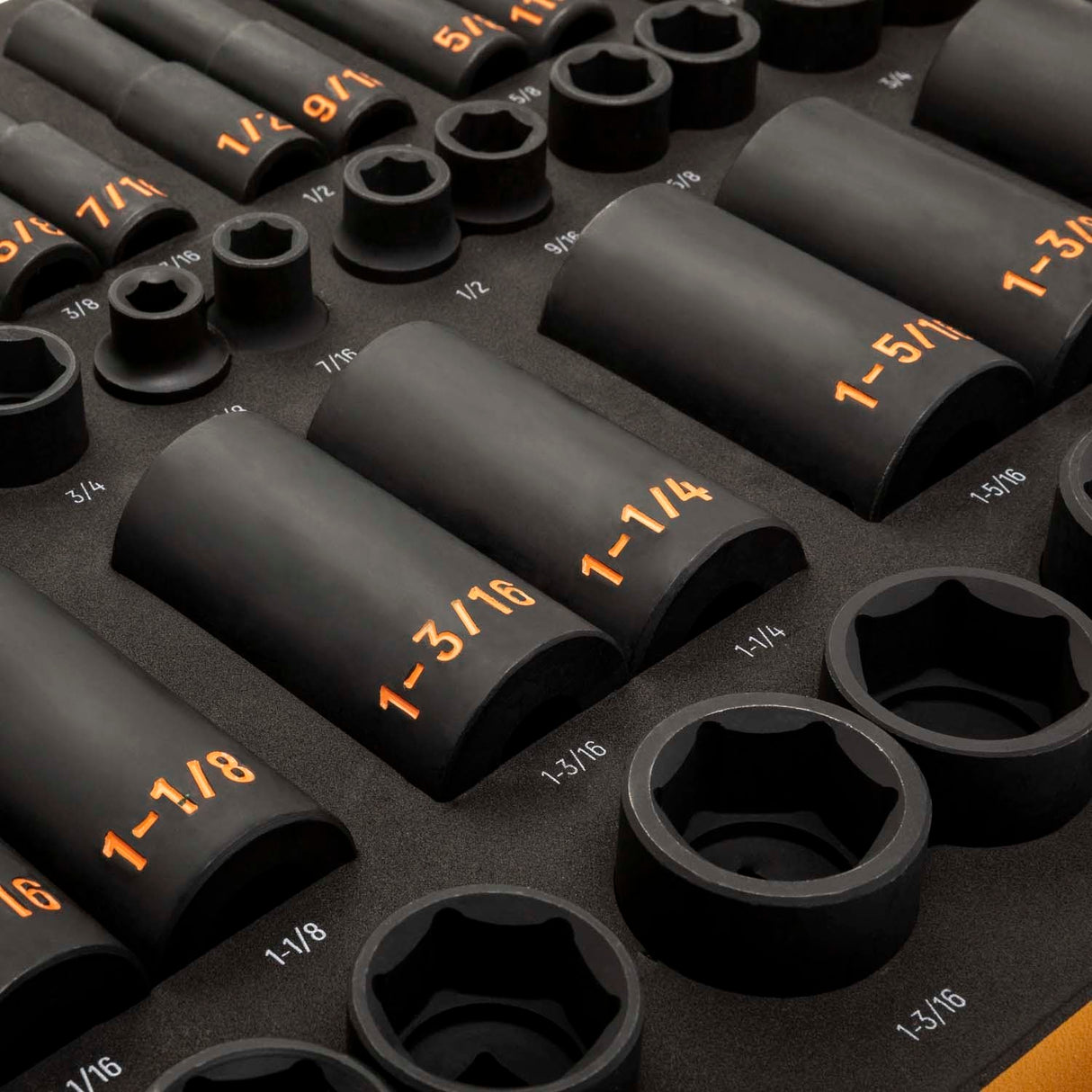 GearWrench GWMSISKHSAE 3/8 in and 1/2 in Drive 6 Point SAE Hi-Viz Impact Socket Set with Foam Tray (54 Piece) - 6