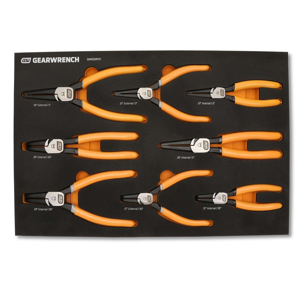 GearWrench GWMSSRP01 Fixed Joint Internal External Snap Ring Pliers Set with Foam Storage Tray (8 Piece) - 4