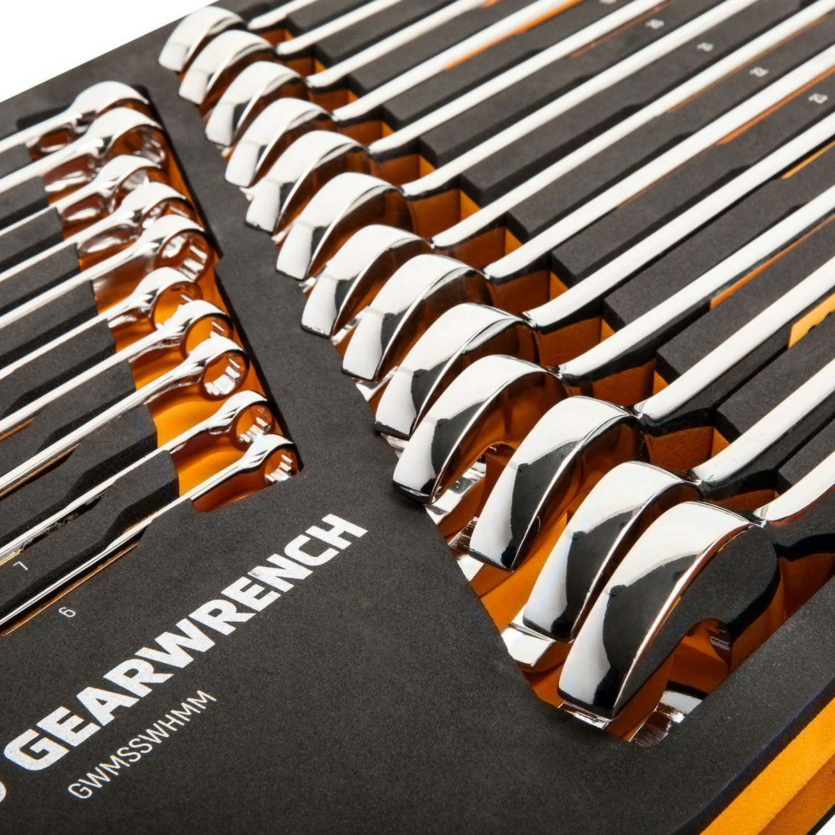 GearWrench GWMSSWHMM 12 Point Metric Hi-Viz Long Pattern Combination Wrench Set in Foam Storage Tray (24 Piece) - 5