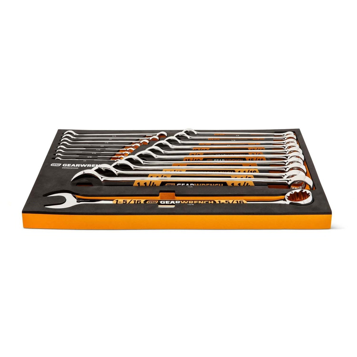 GearWrench GWMSSWHSAE Hi-Viz Long Pattern 12 Point SAE Combination Wrench Set with Foam Tray (19 Piece) - 3