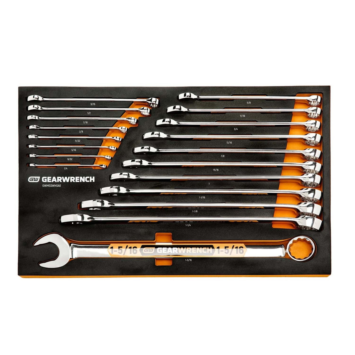 GearWrench GWMSSWHSAE Hi-Viz Long Pattern 12 Point SAE Combination Wrench Set with Foam Tray (19 Piece) - 4