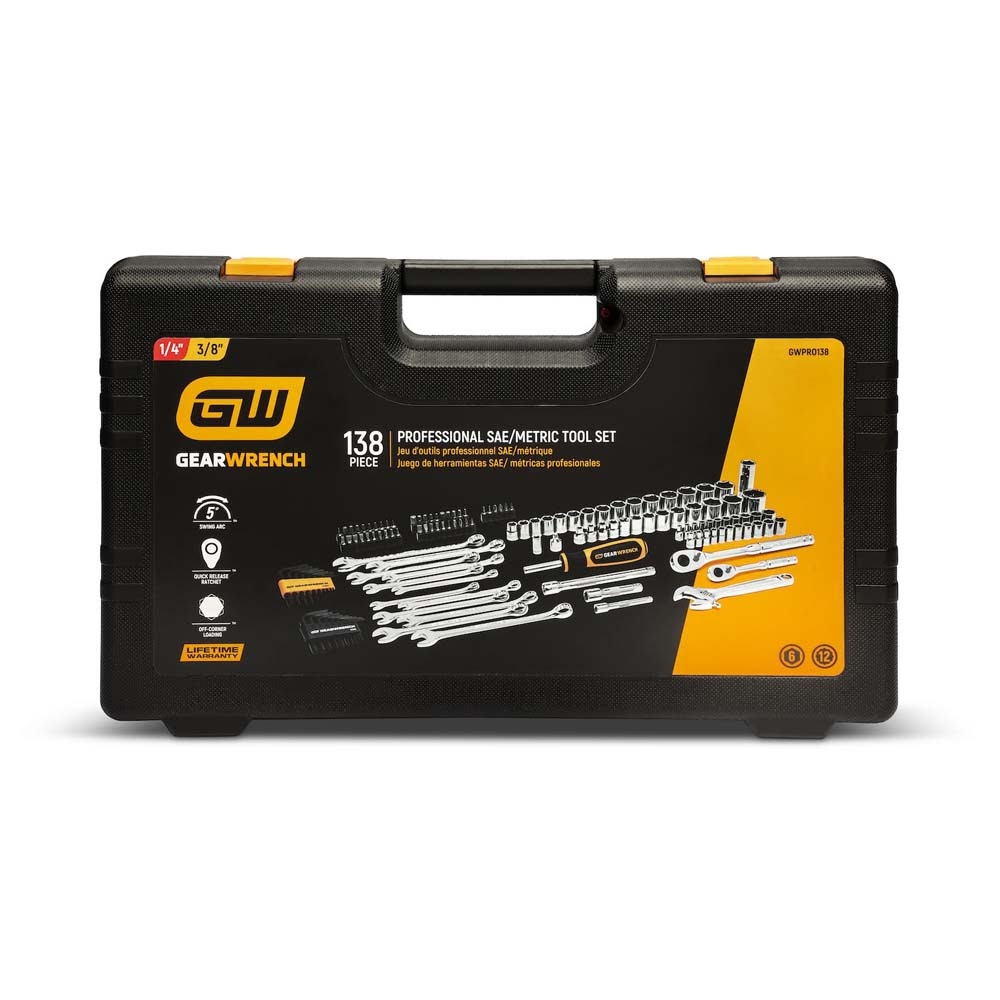 GearWrench GWPRO138 138 Piece 1/4" & 3/8" Drive 72-Tooth 6 Point Professional Tool Set - 3