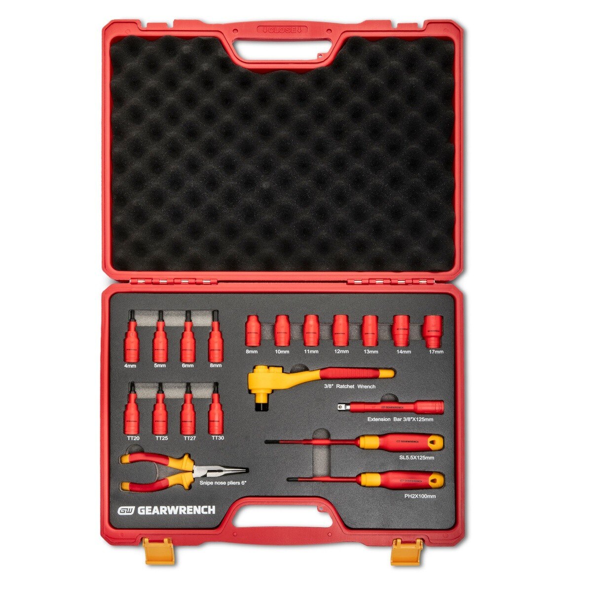 GearWrench GWVDE20 3/8" Drive VDE Insulated Tool Set with Blow Mold Case (20 Piece Set) - 3